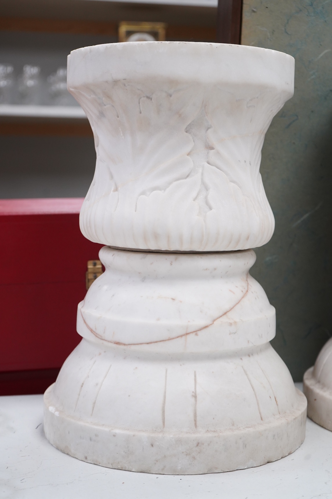 A pair of late 19th century carved marble columns, 40cm